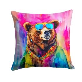 NEW Hippie Animal Grizzly Bear Throw Pillow Machine Washable, Indoor Outdoor Decorative Pillow for Couch, Bed or Patio, 14Hx14W