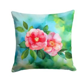 Alabama Camellia in Watercolor Throw Pillow Machine Washable, Indoor Outdoor Decorative Pillow for Couch, Bed or Patio, 18Hx18W