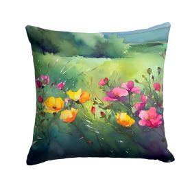 North Dakota Wild Prairie Roses in Watercolor Throw Pillow Machine Washable, Indoor Outdoor Decorative Pillow for Couch, Bed or Patio, 14Hx14W (Default: Default)