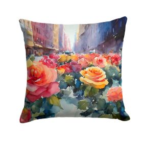 New York Roses in Watercolor Throw Pillow Machine Washable, Indoor Outdoor Decorative Pillow for Couch, Bed or Patio, 14Hx14W (Default: Default)