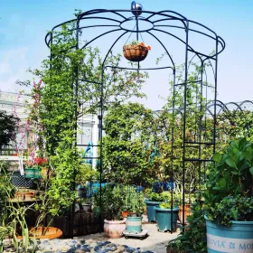 Metal Garden Arch Iron Garden Arbors Gazebo Dia81.3'' X 114.2'' High Birdcage Shape Pergola Pavilion For Wedding Ceremony Outdoor (Option: Black)